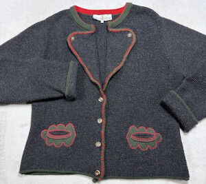 Almsach Austrian Trachten Cardigan Shetland Wool Folk Alpine Cabincore SZ XL